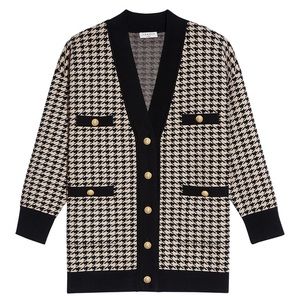 Sandro Black and Cream Houndstooth Cardigan